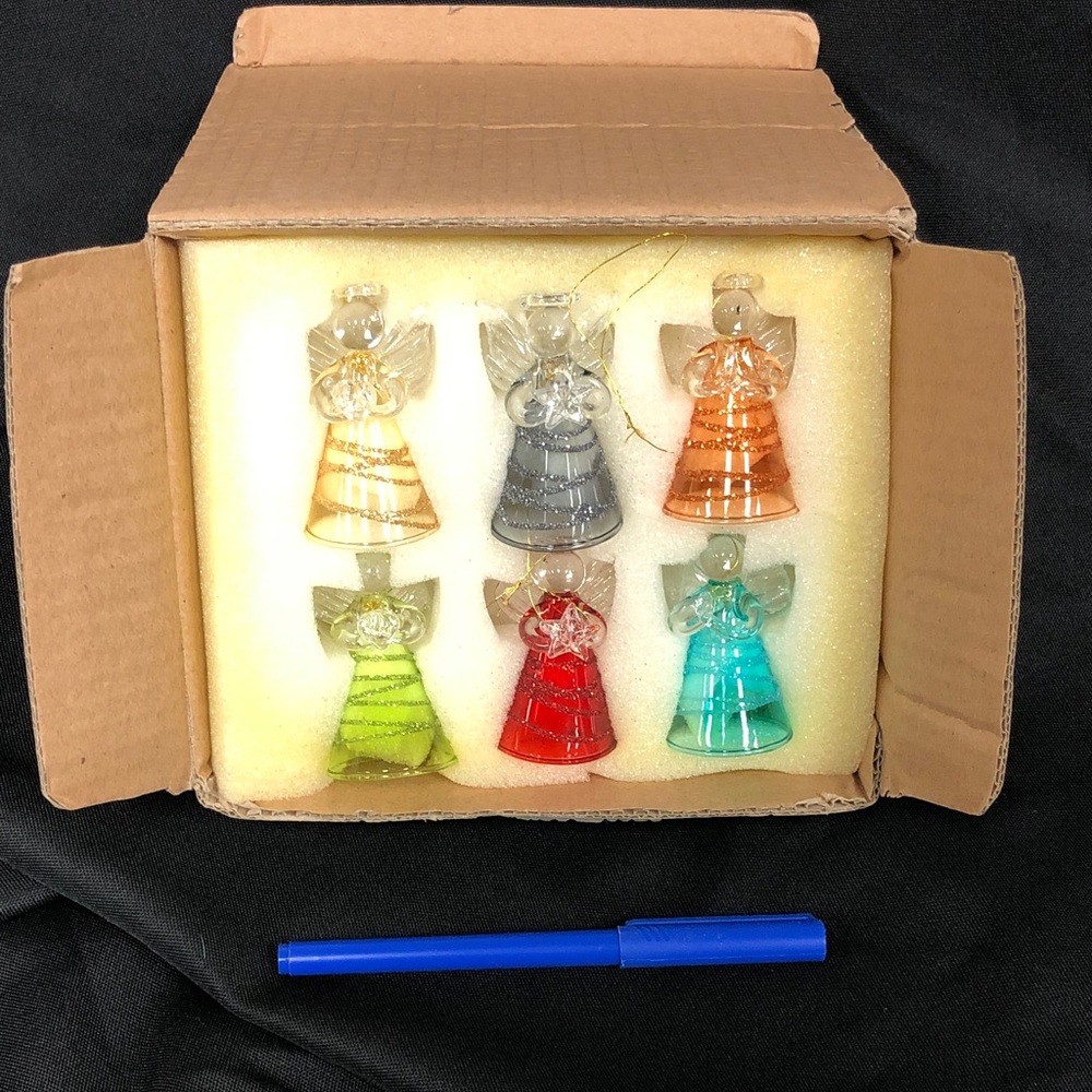 Vintage Glass Christmas Ornament Miniature Angel Bells Set